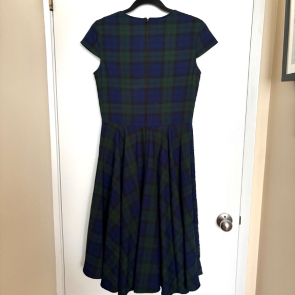 Hell Bunny Vixen, retro green and blue tartan flare dress - Picture 3 of 9
